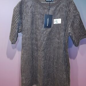 Brown Ribbed Short Sleeve Top